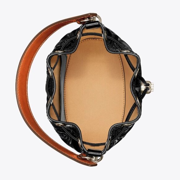 NWT! New! Tory Burch T Monogram Embroidered Patent Bucket Bag -BLACK Large - Picture 14 of 14